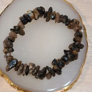Natural Chiastolite Chip Bracelet 7" Cross Stone Stretch Healing Crystal Boho